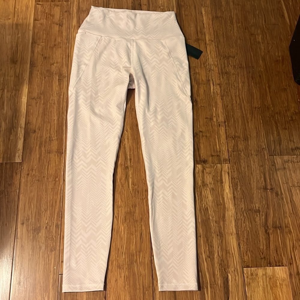 Mono B Chevron Print Leggings, Blush color, High waisted, side pockets, Sz S